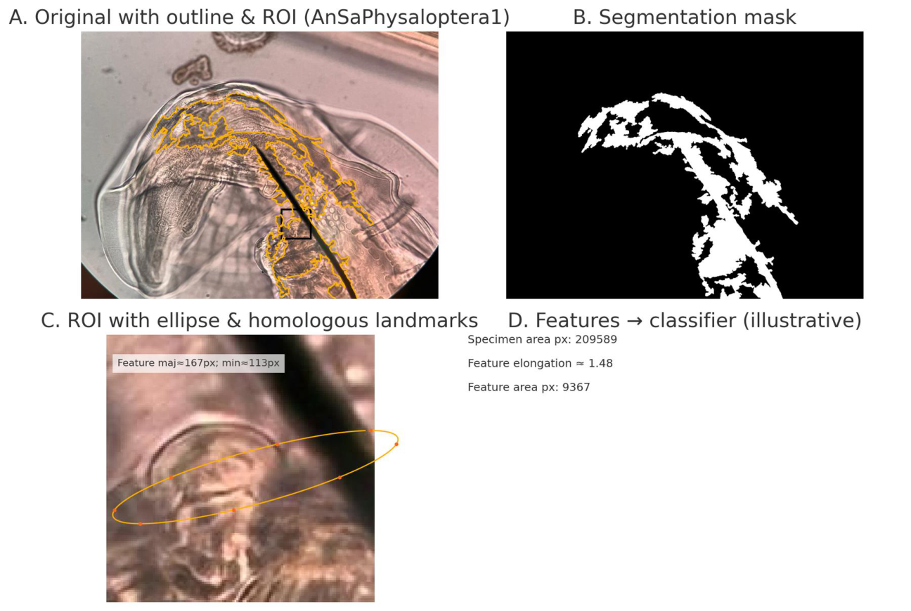 Illustrative four-panel image-to-features workflow