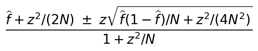 \frac{\widehat f+z^2/(2N)\ \pm\ z\sqrt{\widehat f(1-\widehat f)/N+z^2/(4N^2)}}{1+z^2/N}
