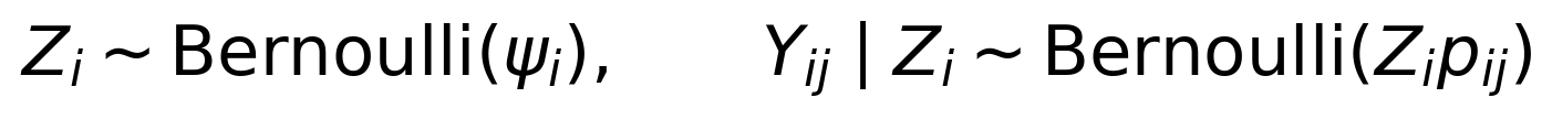 Z_i\sim\operatorname{Bernoulli}(\psi_i),\qquad Y_{ij}\mid Z_i\sim\operatorname{Bernoulli}(Z_i p_{ij})