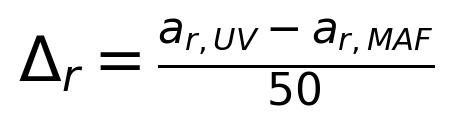 \Delta_r=\frac{a_{r,UV}-a_{r,MAF}}{50}